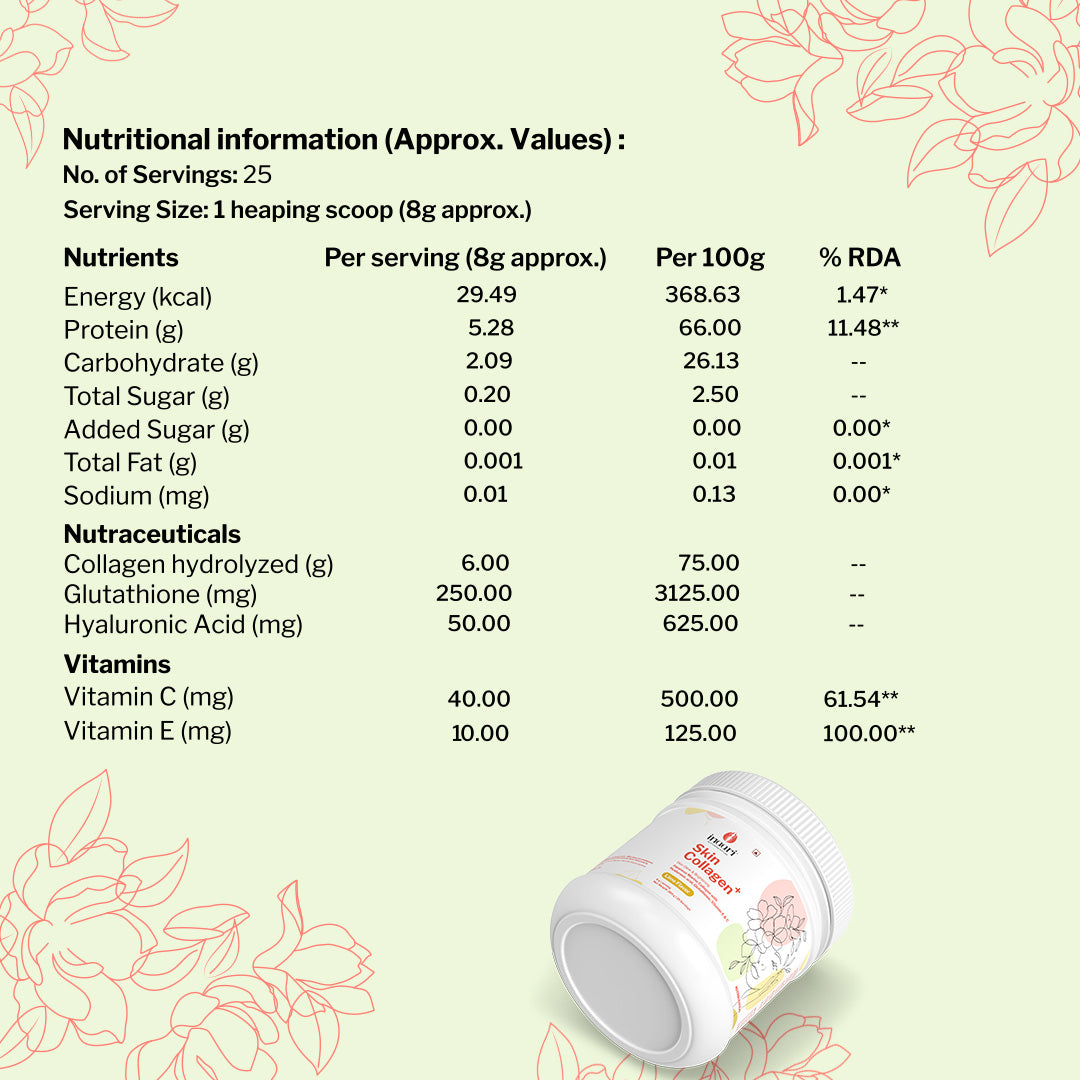 Inaari Skin Collagen Plus Powder | Glutathione, Vitamin C & E| Lime | 200gm
