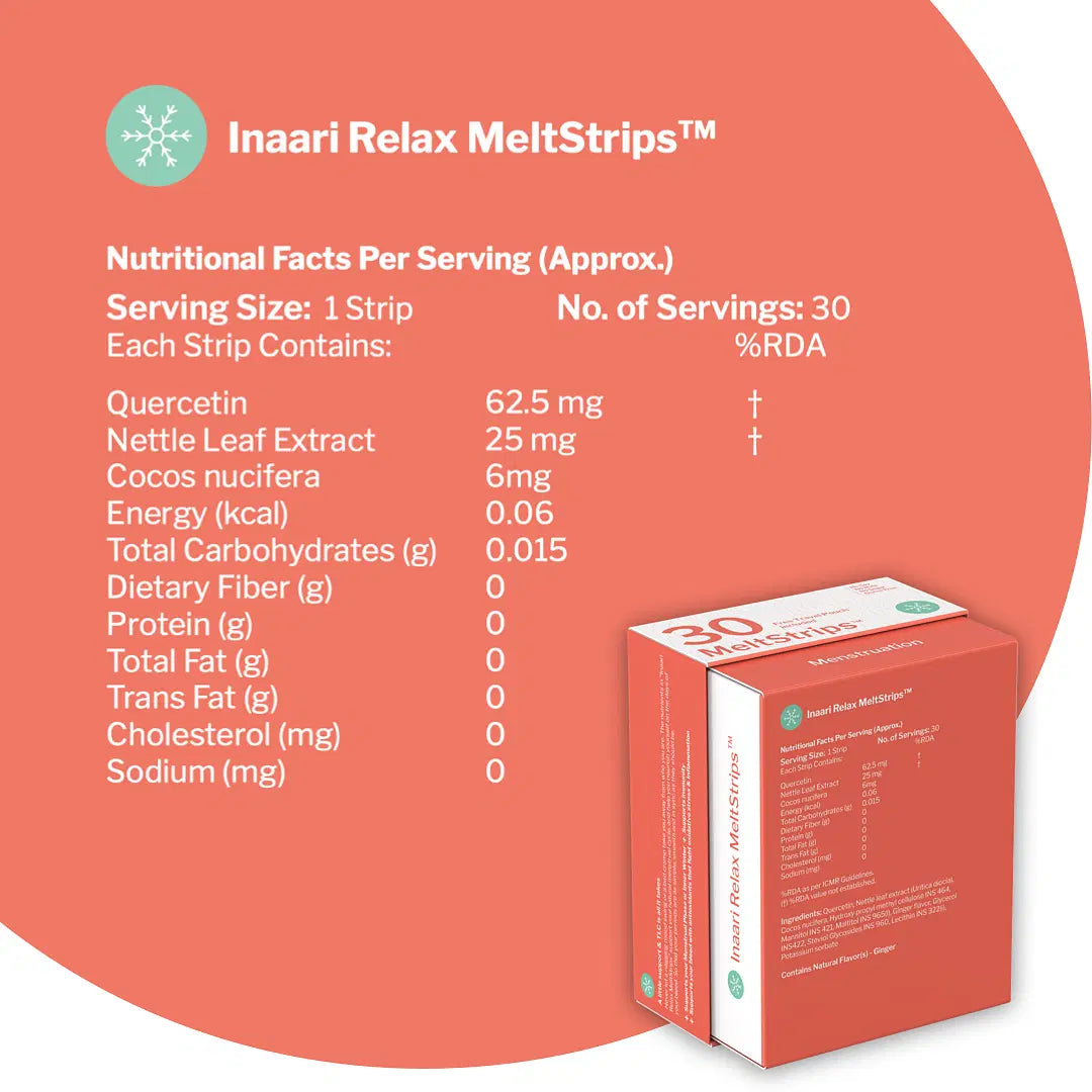 Inaari Relax Period Nutrition MeltStrips Provides Nutrients Required During the Period (30 MeltStrips)