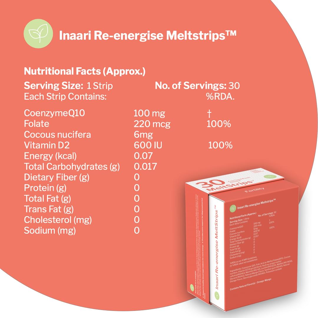 Inaari Reenergise MeltStrips Natural Formulation to boost Ovulation for Women (30 MeltStrips)